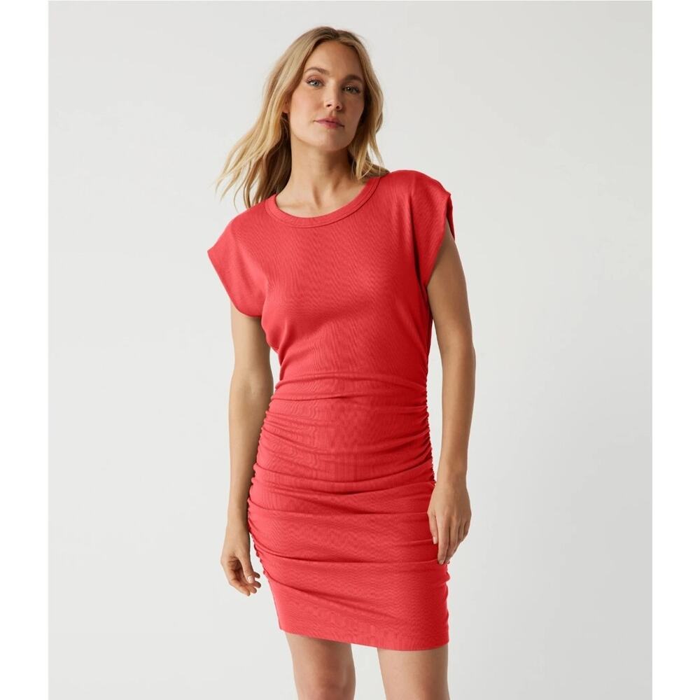 Michael Stars Ricci Power Shoulder Red Cotton Blend Mini Dress Medium